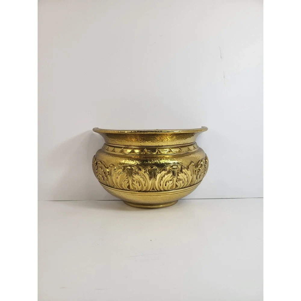 Vintage Home Interiors Gold Wall Pocket Planter Acanthus Leaf Hollywood Regency